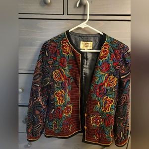 Vintage 1980s Saxon Hall Black Velvet Floral Blazer - Size 10